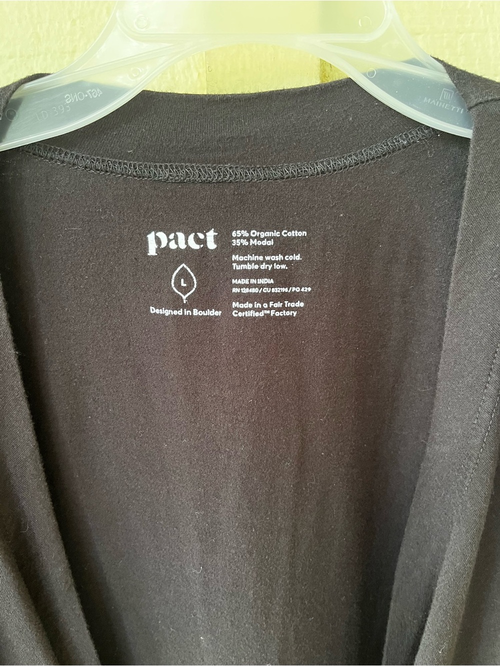 PACT Organic Cotton Open Front Waterfall Cardigan Black Large - Picture 2 of 3